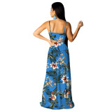 Blue Floral Cami Top and Long Slit Dress 