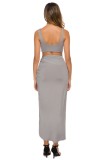 Grey Cami Top & Twist Long Slit Skirt