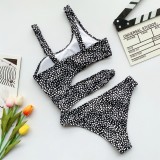 Black White Spotted Cut Out One Piece Sexy Swimwear