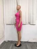 Hot Pink Halter Hollow out Ruched Bandage Dress
