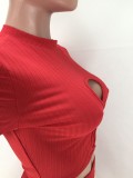 Red Ribbed Cut Out Sexy Crop Top and Leggings