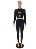 Black Ribbed Cut Out Sexy Crop Top and Leggings