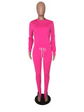 Hot Pink Solid Color Pullover & Ankle Zipper Pants Set