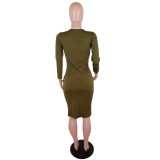 Hollow Out Army Green Slit Bodycon Dress