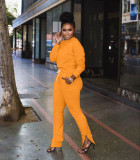 Solid Orange Color Pullover & Ankle Zipper Pants Set