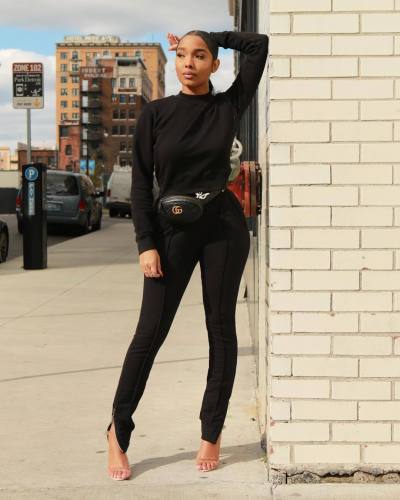 Solid Black Color Pullover & Ankle Zipper Pants Set