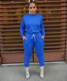 Solid Blue Color Pullover & Ankle Zipper Pants Set