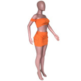 Off Shoulder Orange Crop Top & Mini Skirt Set