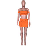 Off Shoulder Orange Crop Top & Mini Skirt Set