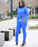 Solid Blue Color Pullover & Ankle Zipper Pants Set