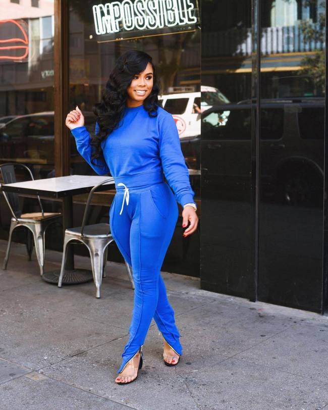 Solid Blue Color Pullover & Ankle Zipper Pants Set