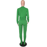 Solid Green Color Pullover & Ankle Zipper Pants Set