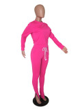 Hot Pink Solid Color Pullover & Ankle Zipper Pants Set