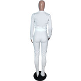 Solid White Color Pullover & Ankle Zipper Pants Set