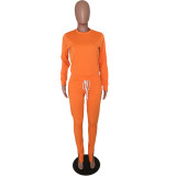 Solid Orange Color Pullover & Ankle Zipper Pants Set