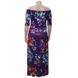Plus Size Floral Half Sleeve High Slit Maxi Dress
