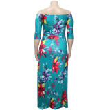 Plus Size Floral Off Shoulder High Slit Maxi Dress