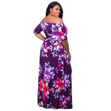 Plus Size Floral Half Sleeve High Slit Maxi Dress