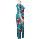 Plus Size Floral Off Shoulder High Slit Maxi Dress