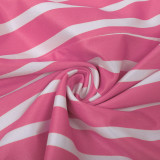 Pink & White Striped Deep V Short Sleeve Tight Romper