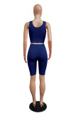 Navy Blue Crop Tank Top & Shorts Basic Two Piece Sportswear
