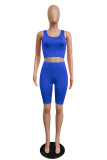 Blue Crop Tank Top & Shorts Basic Two Piece Sportswear