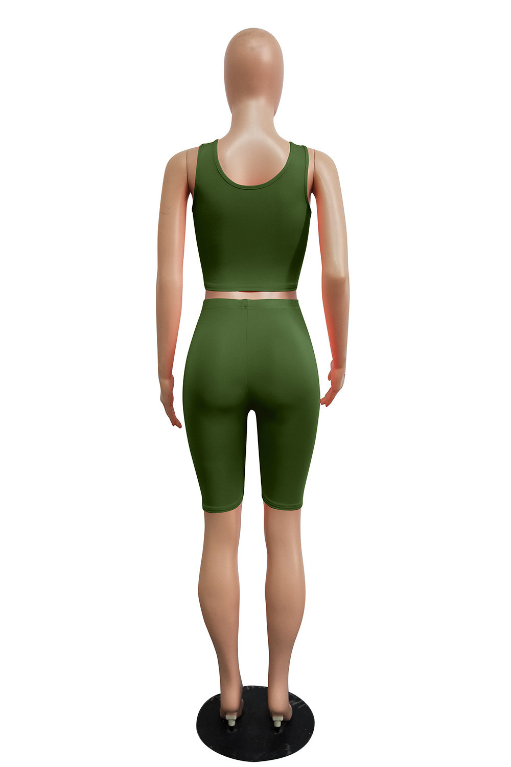 Army Green Crop Tank Top & Shorts Basic Two Piece Sportswear US 4.99
