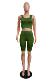 Army Green Crop Tank Top & Shorts Basic Two Piece Sportswear