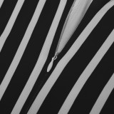 Black & White Deep V Striped Short Sleeve Tight Romper