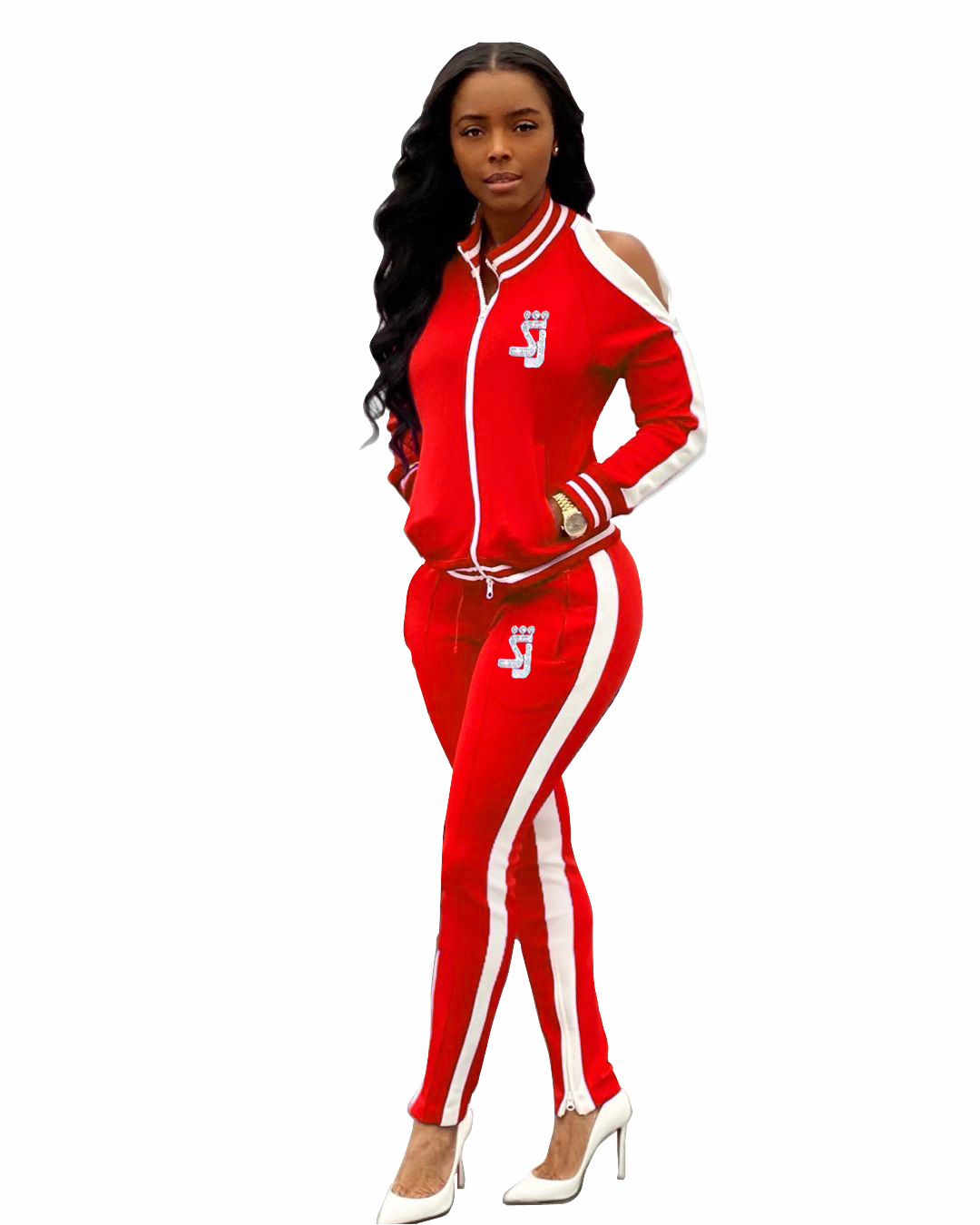 red cropped tracksuit