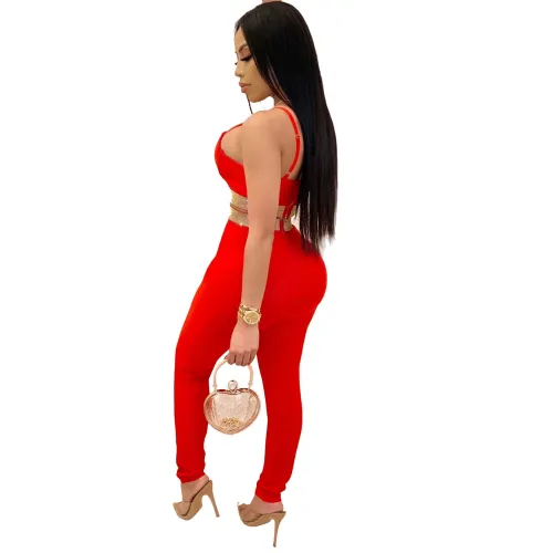 Rhinestone Red Cami Top and Pants Set
