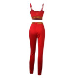 Rhinestone Red Cami Top and Pants Set