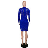 Floral Blue Lace Deep V Bodycon Dress