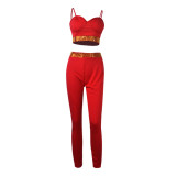 Rhinestone Red Cami Top and Pants Set