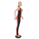 Halter Pink Tight Jumpsuit with Contrast Panel