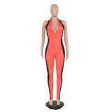 Halter Pink Tight Jumpsuit with Contrast Panel