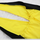 Halter Yellow Tight Jumpsuit with Contrast Panel