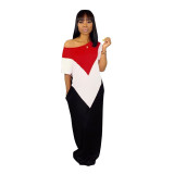 Colorblock Short Sleeve Casual Maxi Dress