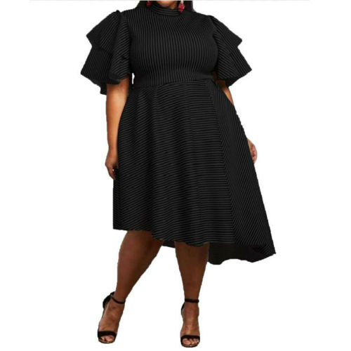 Plus Size Ruffle Sleeve Stripes Asymmetric Dress