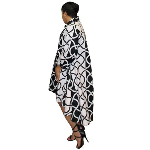 White Black Printed Loose Shirt Dress