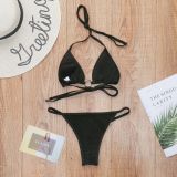 Rhinestone Black O Ring Triangle Bikini Set