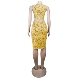 Yellow Spotted Knot Crop Top & Midi Skirt