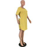 Plain Yellow Loose Casual Dress with Pockets