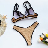 Apricot Two Piece Push Up Swimwear with Contrast Piping