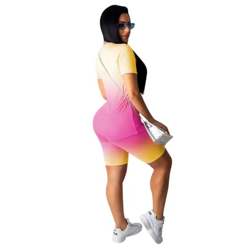 Gradient Yellow & Pink Tight T Shirt & Shorts Set
