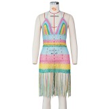 Colorful Hollow Out Crochet Fringe Beach Dress