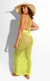 Neon Yellow Crochet Bra & Long Skirt