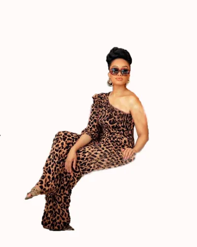 One Shoulder Leopard Print Jumpsuit