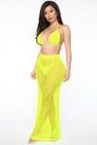 Neon Yellow Crochet Bra & Long Skirt