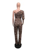 One Shoulder Leopard Print Jumpsuit